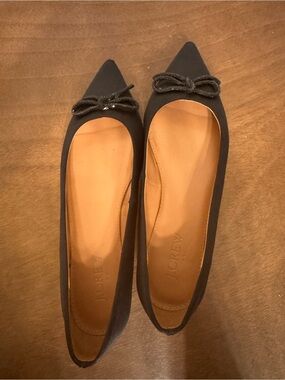 J. Crew Black Pointed Toe Bow Flats